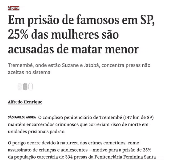 Print de matéria jornalística sobre atuação em advocacia criminal em caso de repercussão, manchete de portal de notícias